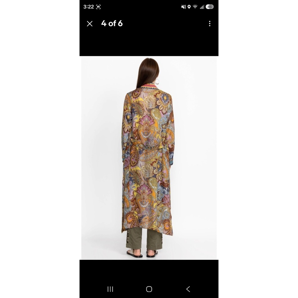 Johnny Was M Sandalwood Tove Kimono Duster 100% Silk Embroidery Pockets $435 - Picture 4 of 15